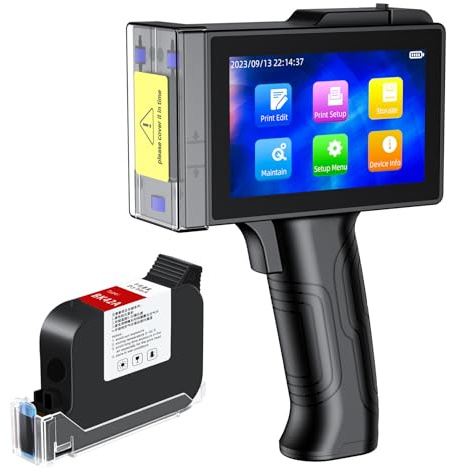 WELCZEK Stampante Palmare Portatile, TIJ800 Stampante a Getto D'inchiostro Portatile con Touch Screen da 5 Pollici per Logo/Immagine/Data di Produzione/Numeri/Lotto/Codice QR/Codice a Barre