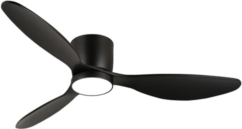 reiga Ventilatori da soffitto a incasso 132CM con luci telecomandate, ventilatore da soffitto moderno nero a basso profilo con luce a led, temporizzazione, motore DC reversibile