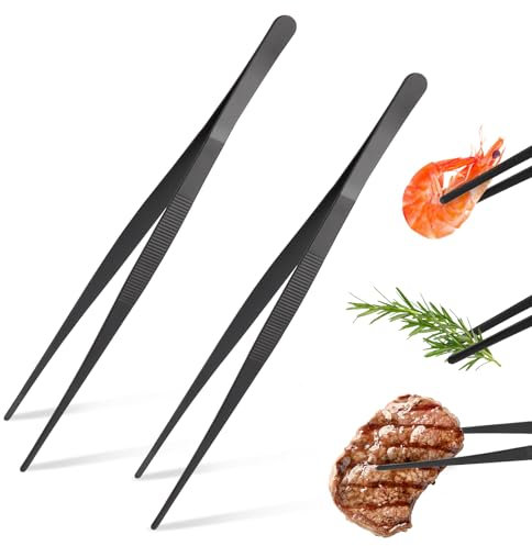 2 Stück 30.5cm Kochpinzette Zangen Set，Küchenpinzette Edelstahl，Lange Pinzette Küchenwerkzeuge，Kochpinzette Edelstahl Küche Verwendbar，für Kochen Grillen und Backen