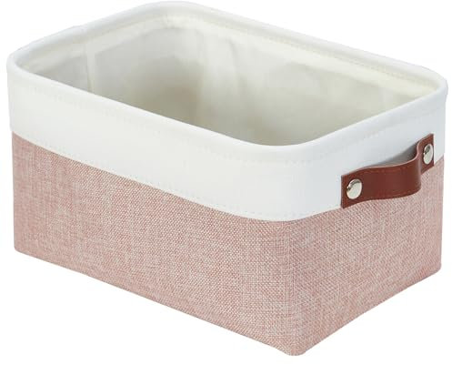 Mangata Rectangular Fabric Storage Boxes, Multi-Size, Material Container Baskets for Shelf, Wardrobe, Toys and Clothes, 31x21x16 cm, Pink and White(Small, 1 Pack)