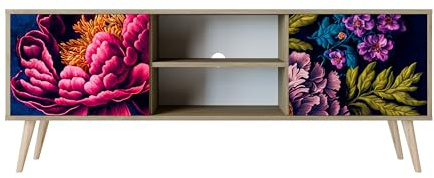 Healancy Biomedical TV Schrank mit Türen - Kommode - Fernsehschrank - Lowboard - Fernsehtisch - Wohnzimmer Möbel - Board mit Stauraum - Tisch - Sideboard - Fernsehrregal Riva-Eiche