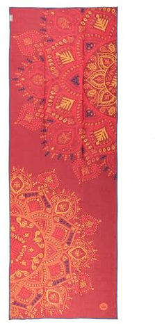 Bodhi Grip² Yoga Handtuch | Yogatuch mit Antirutsch Noppen | Rutschfestes Mikrofasertuch | Hot Yoga Towel | Antibakterielle Yogamattenauflage | Trainings-Handtuch | rot/Mandalas