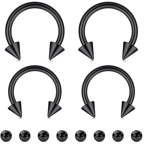 LAURITAMI 4 Stycken Hästjärn Piercing Näsa, 20G Tunn Kirurgisk Stål Hästjärn Näsa Piercing Ring Näsa Läpp Örhänge Piercing Reservbollar Smycken, Rostfritt stål
