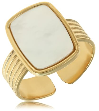 Made by Nami Anello Donna Oro Regolabile con Madreperla - Acciaio Inossidabile Impermeabile Boho