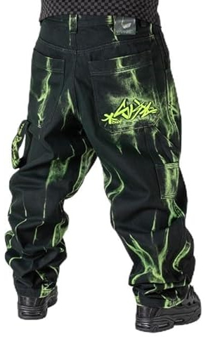 The blueskin Jeans Baggy Uomo 100% Cotone Nero Black Dirty Fluo | Stile Skate, Rap, Hip Hop | vestibilità Oversize | Made in Italy | W 32 IT 46