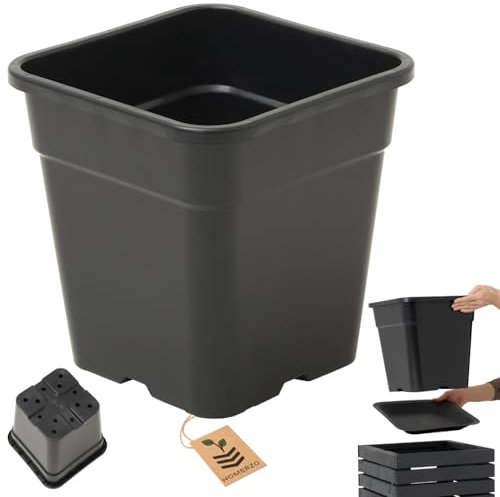 HOMERZO Quadratischer Pflanztopf 18L Schwarz - Professioneller Anzuchttopf mit Bodenlöchern - Kunststoff Pflanzcontainer 30x30 cm - Drainagesystem gegen Staunässe (ohne Untersetzer, 1, Stück)