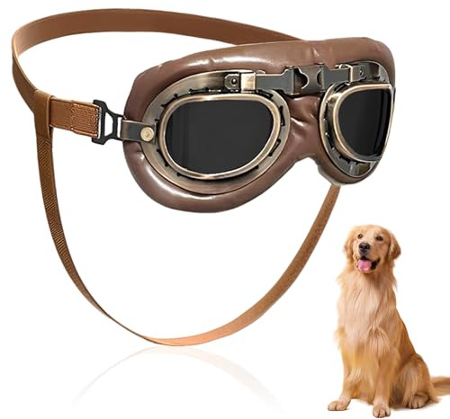 HORREX Retro Gafas de Sol para Perros, Protección UV Gafa Perro Mascotas, Correa Gafas de Sol Paras Perro Ajustable, Viento Copa Cerro para Perros Mediano Grande Actividades al Aire Libre