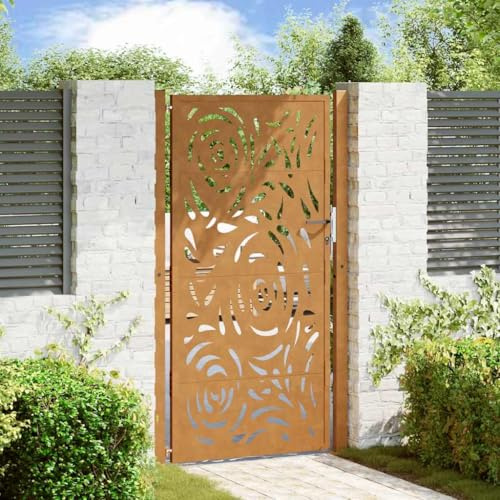 Générique Porte de Jardin Acier résistant aux intempéries Design Flamme,Quincaillerie, Clôtures & barrières, Portillons, Brun (Poids 26.95KG)