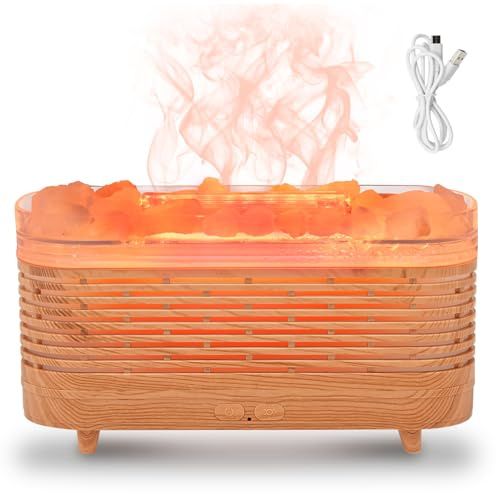 Kqpoinw Diffusore di Oli Essenziali & Lampada di Sale Himalaya, 7 colori Luci LED Diffusore di Aromi, 120ml Umidificatore Ultrasonico,Lampada di Sale Aromaterapia con Effetto Fiamma per Casa Ufficio