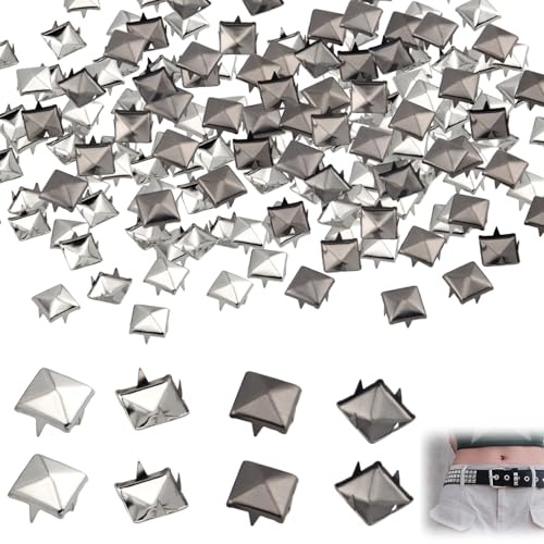 200 stycken fyrkantiga nitar, 10 mm fyrkantig pyramid nitar studs 4 fyrkantiga nitar för DIY punk läder för gör-det-själv väskor kläder läderarmband hantverk halsband (silver/pistolsvart)