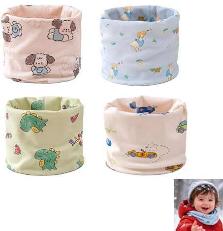 Pack de 4 Bufandas Tubulares para Niños, Suaves y Cálidas, Bufandas de Algodón para Niños y Niñas, Protector de Cuello para Invierno, Primavera y Otoño, Fácil de Lavar y Duradero, Protección Contra el