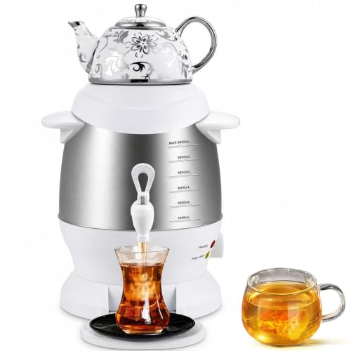 1800w Kommersiell Elektrisk Turkisk Samovar, 5l Kittel I Rostfritt Stål & 1l Keramiktekanna, Automatisk Värmehållande Te-maskin För Restaurangcatering white