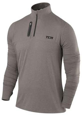 TCA Herr Fusion Långärmad halv-zip löpartröja med Pro QuickDry-teknologi - Mörkgrå/Mörkgrå, M