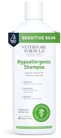 Veterinary Formula Clinical Care Hypoallergenic Shampoo for Dogs and Cats, 16 oz – No Harsh Ingredients – Fragrance-Free Pet Shampoo for Allergies and Sensitive Skin, Promotes Healthy Skin and Coat