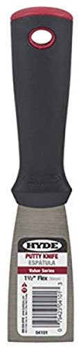 Hyde Tools 4101 1-1/2 Putty Knife-Flexible High Carbon Steel Blade is Tempered and Satin Finished-Handle is Reinforced Polypropylene and is Solvent Resistant