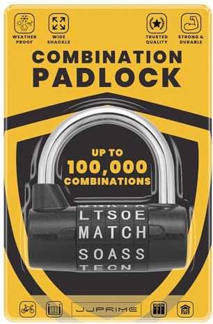 JJ Prime - Cadenas à combinaison 5 lettres, cadenas à combinaison pour l'extérieur, noir 8mm