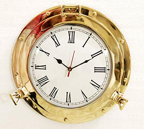 Nagina International 30,5 cm antico marino in ottone massiccio navale oblò orologio analogico nautico appeso alla parete orologio decorazione della casa