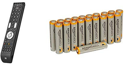 One For All Essence 4 Universal Fernbedienung TV - Steuerung von 4 Endgeräten - TV / Smart TV Set Top Box DVD Blu-Ray und Audiogeräte & Amazon Basics Performance Batterien Alkali, AAA, 20 Stück