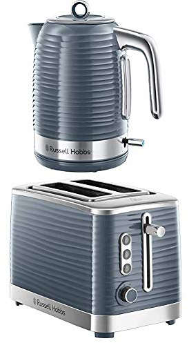 Russell Hobbs Inspire Electric Kettle Cordless Hot Water Dispenser with 2 Slice Toaster Wide Slot with Frozen, Cancel and Reheat Settings, Grey