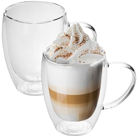 Intirilife 2X Verres Thermo à Double Paroi Set -250-300ml- Soufflés à la Bouche Isolés pour Cappuccino, Verres à Thé Verres à Café Tasses à Latte Macchiato, Effet Flottant avec Anse