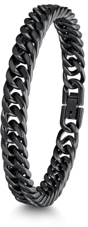 ChainsHouse Armband Edelstahl Panzerarmband für herren Männer Panzer Armband Schwarz Hip pop Armskette mit Geschenkebox für Valentinstag Geburtstag Breite 8MM, Länge 19CM