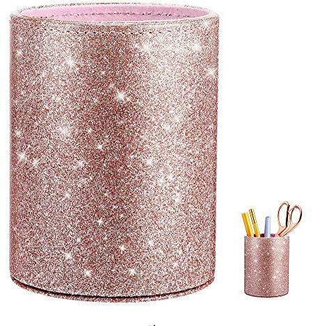 LWZko Stifteköcher Kinder, Stifthalter Schreibtisch, Make Up Pinselhalter, PU Groß Quadratischer Transparent Stifthalter Bleistiftbehälter Organizer für kind, Bürozubehör, Waschtisch,Rosa