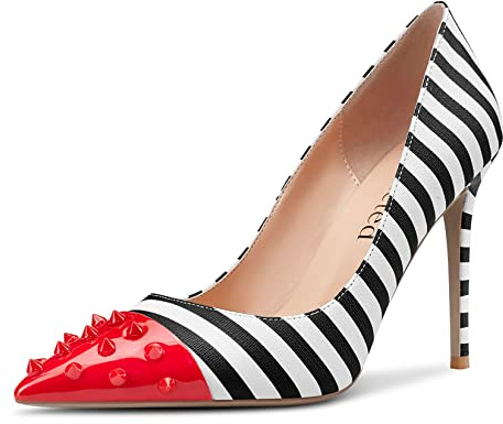 Saekcted Damen High-Heels Pumps Spitze Zehe Stilettos Abendschuhe 10CM Heel Schuhe Mehrfarbig Niet 38 EU