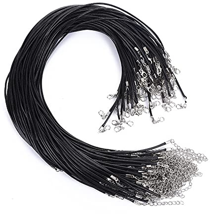 100 Pezzi Cordoncino Cerato per Collana, Cordoncino Nero per Collana con Chiusure a Moschettone, Cordoncino per Collana Intrecciato in Pelle per Gioielli Collana Bracciale Fai da Te 2mm