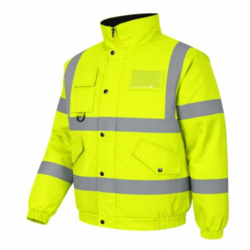 GM WORKWEAR Hi Vis Bomber Jacket – Waterproof High Visibility Safety Security Jacket for Men, S–4XL