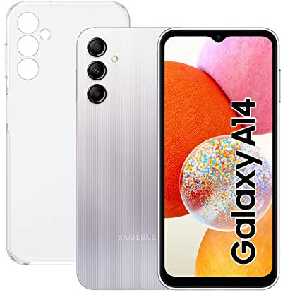 SAMSUNG Galaxy A14 (64 GB 4 GB de RAM) + Funda - Smartphone Android Color Plata, Pantalla FHD+ de 6,6 Pulgadas, Batería de 5000 mAh, Exclusivo Amazon (Versión española)