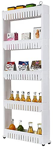Livhome 5 Tier Slim Slide Out Kitchen Trolley, Storage Shelf, Moving Wall Cabinets Tower Holder Rack on Wheels, Rolling Storage Unit Cart for Kitchen, Bathroom, Laundry