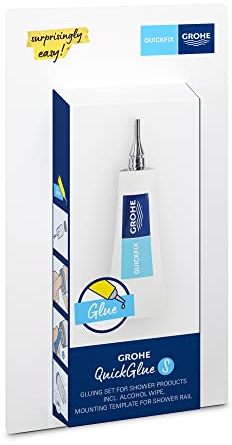 GROHE QuickGlue S Set with 1 Glue, 1 Alcohol Wipe for Shower Products, Curing Time 24 Hours, (Suitable for Tiles, Marble, Stone, Glass, Concrete, Wood, Plastic and Metal), 41247000