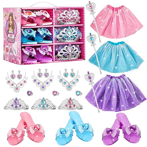 ShyLizard Princess Dress Up Sets for Girls 4-6, Costumes Set with Princess Dresses, Shoes and Accessories, Kids' Dress Up Play Toy for 3 4 5 6 Year old Toddler Girl Birthday Gift