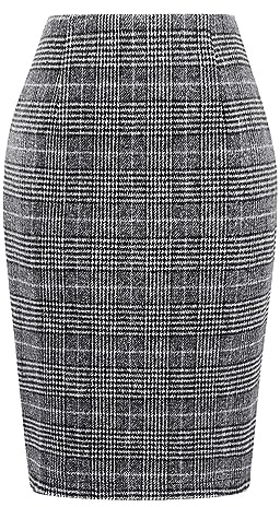 IDEALSANXUN Midi Skirt with Slit Fall Fashion 2026 High Waisted Pencil Bodycon Tweed Grid Wool Plaid Skirts Winter Clothes, Grid Black, M