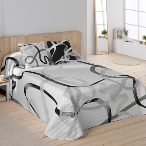NATURALS - Colcha Bouti Estampada | Cama 90 (180x260 cm) | Microfibra Extrasuave | 1 Funda de Cojín 50x50 cm | Cubrecama Acolchado a Líneas | Ideal Primavera y Verano | Ribbon