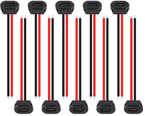 HUAZIZ 10 Pezzi Presa USB 3A a 2 Pin, Connettore C Femmina a 2 Fili con Fibbia con Scanalatura a Scatto, Micro USB Tipo C a Saldare Cavo