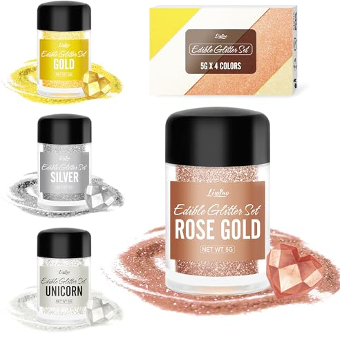 Edible Glitter - 4 Colours Edible Luster Dust Metallic Food Grade Coloring Glitter for Drinks, Cake Decorating, Baking - Edible Dust Powder Shimmer Sprinkle Powder for Icing, Candy, Cocktail