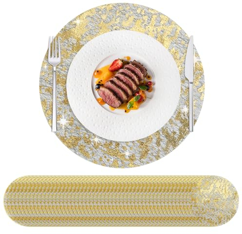 HYSENM Set di 50 tovagliette usa e getta dorate, ultrasottile 33 cm rotonde in rete pressata, tovagliette usa e getta per la decorazione della casa, tavolo da pranzo, matrimoni, feste di compleanno