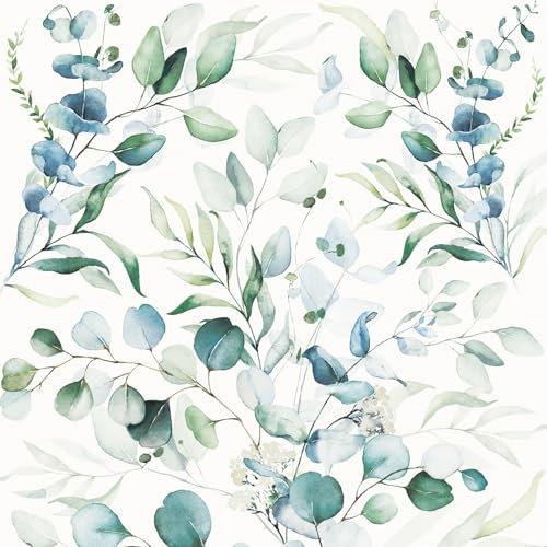 Papier peint autocollant motif feuilles vertes blanches, 44X300CM film décoratif amovible pour meubles