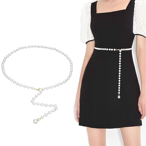 EOYVAIL Cinturón de Cadena de Cintura de Perlas para Mujer - Ajustable, Fino, para Falda