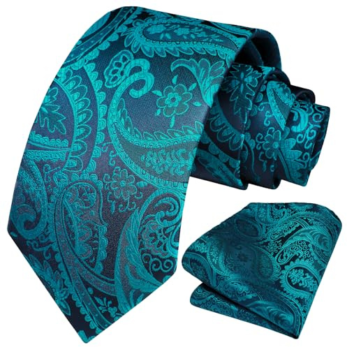 HISDERN Cravates hommes Paisley Floral Cravate Mouchoir Set Aqua Taille unique