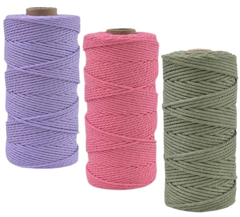 Fyfjur Hilo Macrame 2mm, 3 Rollos Vistoso Cuerda Algodon, Cuerda Macrame 2mm para Colgar en la Pared, Atrapasueños, Manualidades, Hornear, Envoltura de Regalos (300 M)