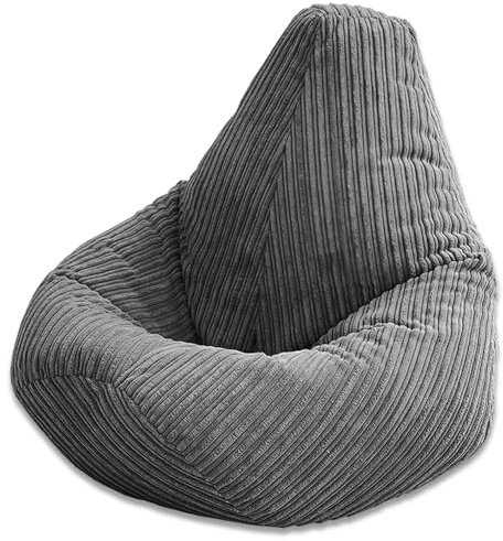 Beautiful Beanbags - Extra Large Jumbo Cord MEGA Highback Beanbag Chair for Adults - Huge Ready Filled Gamer Chair - Grey