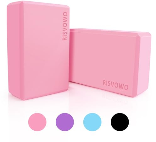 RISVOWO Brique Yoga, Lot de 2 Bloc Yoga Kit Antidérapants, Bloc Mousse EVA à Haute Densité, Robustes Yo-ga Bricks pour Pilates, Méditation, Fitness, Stretching, Fitness, Pilates(Rose)