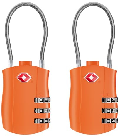 NAGE TSA Approved Luggage Locks 3-Digit, Secure Combination Padlocks for Suitcase, Backpack, Travel Bags, High-Visibility Resettable Code Locks, ABS Plastic Material (Orange, 2Pack)