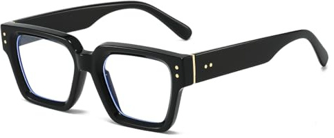 NIDOVIX Occhiali da vista quadrati con montatura spessa per donne e uomini, classici, neri, rettangolari, vintage, senza prescrizione (nero)