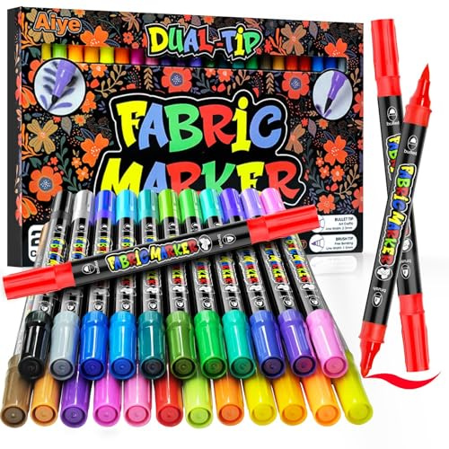 FeinKulturia Textilstifte Doppelspitze 24 Stoffmalfarben Stifte Waschbar Textilmalstifte Kinder Erwachsene Textilfarbe Marker für T-Shirt Jean Kleidung Canvas Schuh Textil Lätzchen Stoffbeutel Bemalen