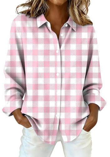 Générique Chemise Femme a Carreaux Chaude Chemisiers Hiver Automne Manche Longue T Shirt Décontracté Col en V Chic Et Élégant Haut Bouton Classique Tunique Blouse Légère Chemisie Grande Taille S-XXL