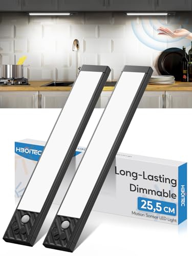HIBOITEC Luci Armadio con Sensore, Dimmerabile Led cucina sottopensile, 25,5cm Luce Led Adesive Magnetiche Ricaricabili Usb, Luci Senza Fili Armadio, Lampada con Sensore di Movimento (Luce Bianca)