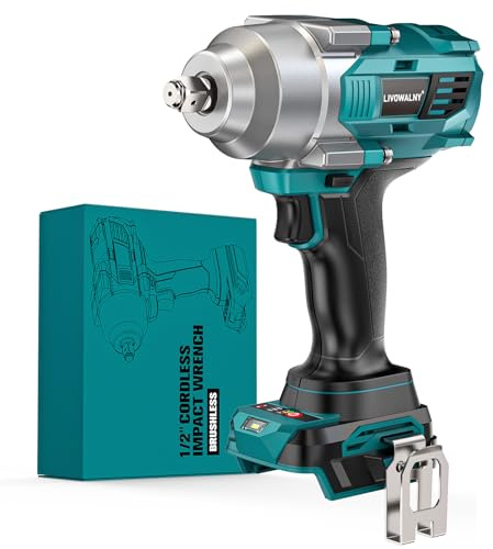 LIVOWALNY Batteridriven slagnyckel 1 200 Nm, borstlös skruvdragare, kompatibel med Makita 18 V litiumbatteri, 4-växlad och LED-ljus, för byggnadsarbeten, bilddäck, utan batteri och laddare